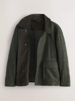Jassen En Jacks*Next Groen - Wool Blend Herringbone Quilted Corduroy Collar Jacket
