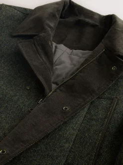 Jassen En Jacks*Next Groen - Wool Blend Herringbone Quilted Corduroy Collar Jacket