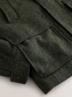 Jassen En Jacks*Next Groen - Wool Blend Herringbone Quilted Corduroy Collar Jacket