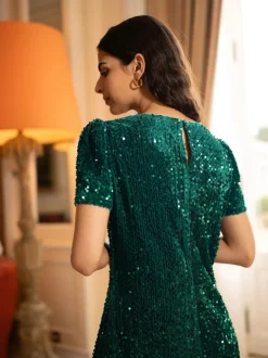 Gelegenheidskleding*Yumi - Sequin Tunic Dress Groen