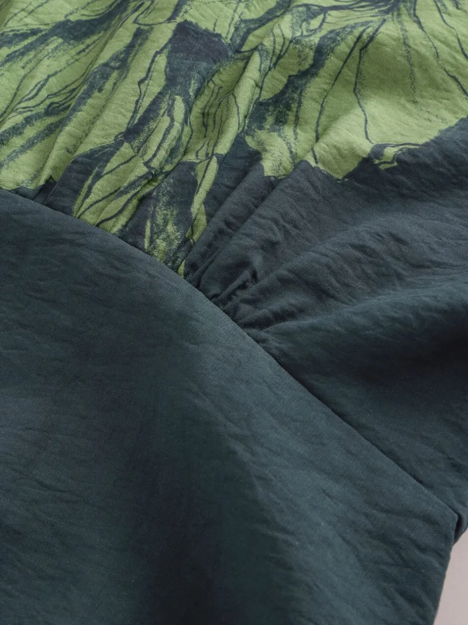 Gelegenheidskleding|Next - Midi-jurk met print en pofmouwen Groen bloemmotief