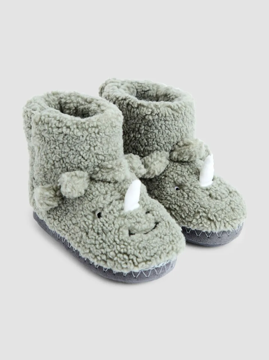 Pantoffels*Jojo Maman Bébé - Plush Slipper Boots Groen dinosaurus