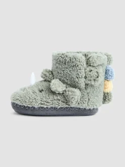 Pantoffels*Jojo Maman Bébé - Plush Slipper Boots Groen dinosaurus