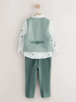 Sets En Combisets|Kostuums En Herenvesten|Next Groen dinosaurus - Set van gilet, overhemd, broek en vlinderdas (3mnd -9jr)