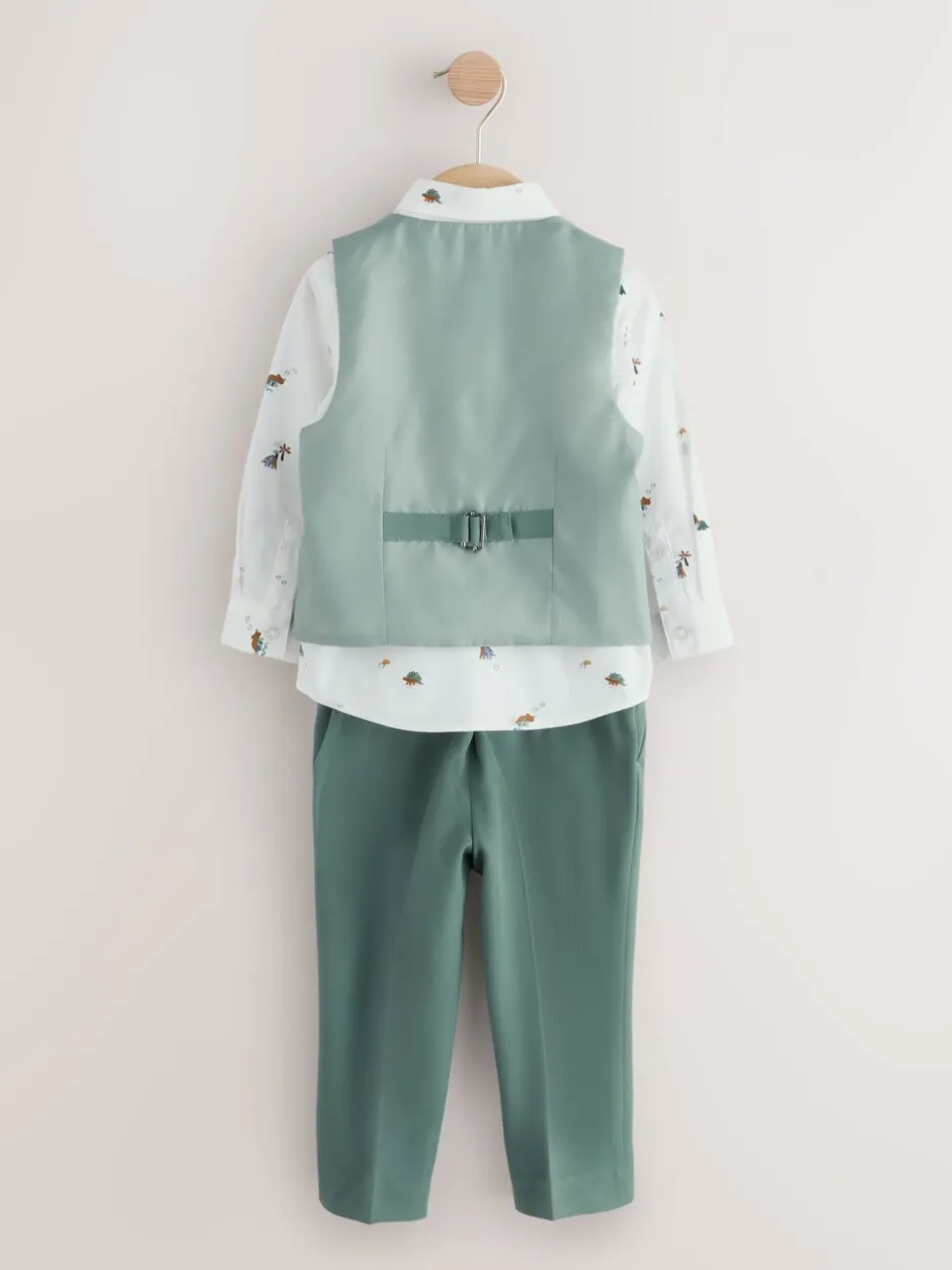 Sets En Combisets|Kostuums En Herenvesten|Next Groen dinosaurus - Set van gilet, overhemd, broek en vlinderdas (3mnd -9jr)