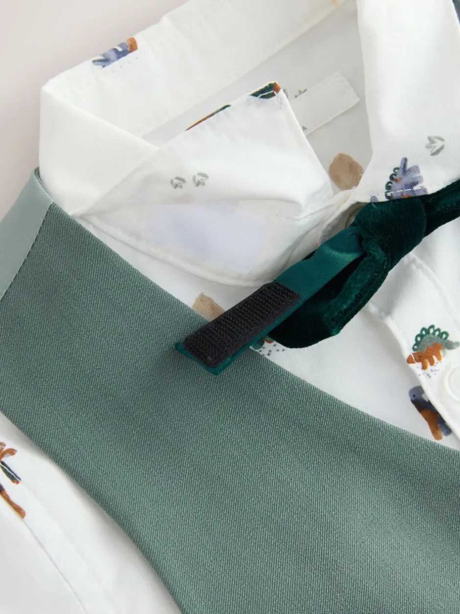 Sets En Combisets|Kostuums En Herenvesten|Next Groen dinosaurus - Set van gilet, overhemd, broek en vlinderdas (3mnd -9jr)