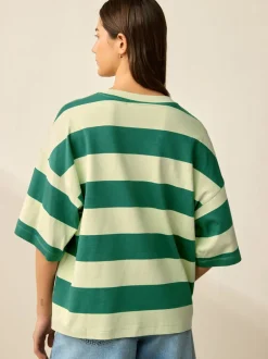 Tops En T-Shirts|Next Groen Eenkleurig - Boxy oversized T-shirt met relaxte pasvorm van zware stof en ronde hals