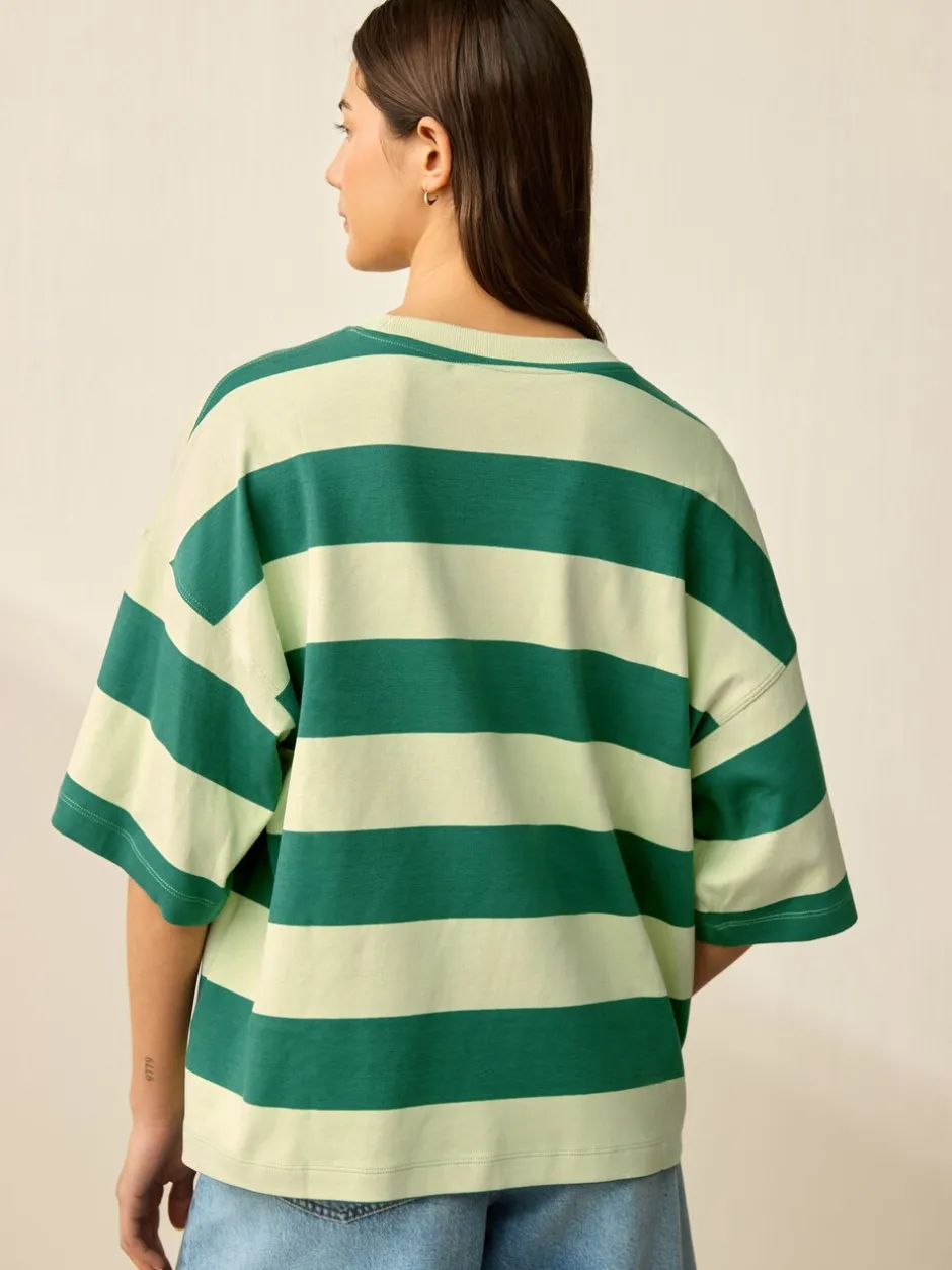 Tops En T-Shirts|Next Groen Eenkleurig - Boxy oversized T-shirt met relaxte pasvorm van zware stof en ronde hals