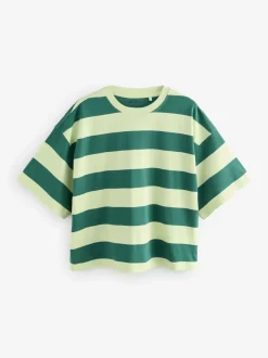Tops En T-Shirts|Next Groen Eenkleurig - Boxy oversized T-shirt met relaxte pasvorm van zware stof en ronde hals