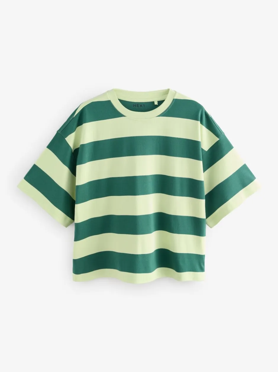 Tops En T-Shirts|Next Groen Eenkleurig - Boxy oversized T-shirt met relaxte pasvorm van zware stof en ronde hals