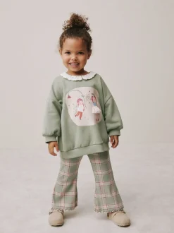 Sets En Combisets|Truien En Breisels|Next Groen elfje - Collared Sweatshirt & Flare Leggings Set (3mths-7yrs)