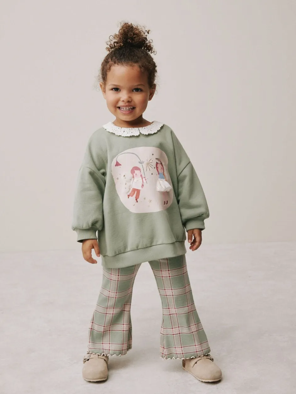 Sets En Combisets|Truien En Breisels|Next Groen elfje - Collared Sweatshirt & Flare Leggings Set (3mths-7yrs)
