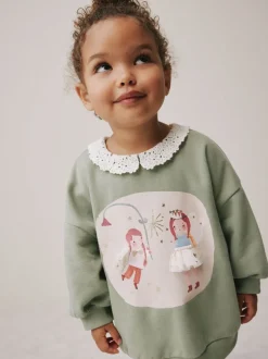 Sets En Combisets|Truien En Breisels|Next Groen elfje - Collared Sweatshirt & Flare Leggings Set (3mths-7yrs)