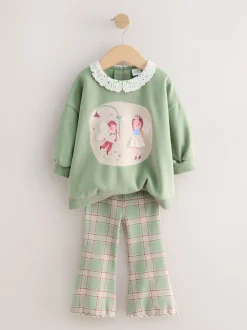 Sets En Combisets|Truien En Breisels|Next Groen elfje - Collared Sweatshirt & Flare Leggings Set (3mths-7yrs)