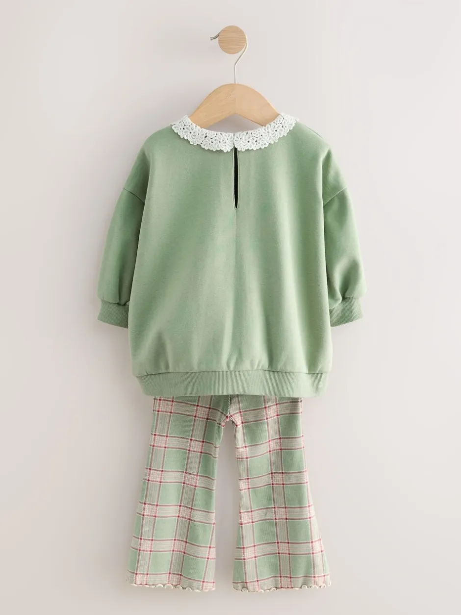 Sets En Combisets|Truien En Breisels|Next Groen elfje - Collared Sweatshirt & Flare Leggings Set (3mths-7yrs)