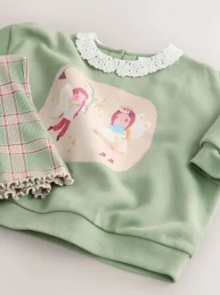 Sets En Combisets|Truien En Breisels|Next Groen elfje - Collared Sweatshirt & Flare Leggings Set (3mths-7yrs)