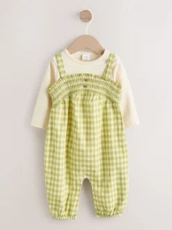 Tuinbroeken|Next - Baby tuinbroek en bodysuit 2 -delige set (0mnd -2jr) Groen geruit