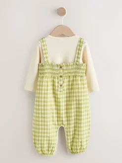 Tuinbroeken|Next - Baby tuinbroek en bodysuit 2 -delige set (0mnd -2jr) Groen geruit