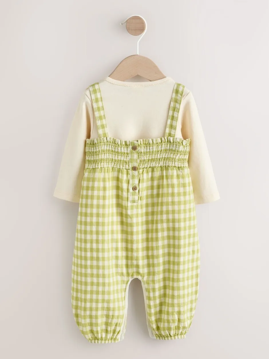 Tuinbroeken|Next - Baby tuinbroek en bodysuit 2 -delige set (0mnd -2jr) Groen geruit