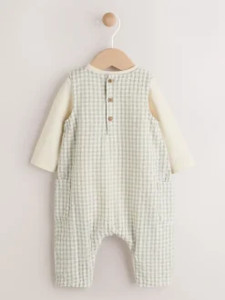 Tuinbroeken|Next Groen geruit - Geweven bretelbroeken en bodysuit babyset (0mnd -2jr)