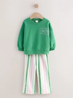 Sets En Combisets|Truien En Breisels|Next Groen Hey Hi - Set van sweatshirt en broek met wijde pijpen (3mnd -7jr)