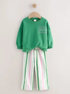 Sets En Combisets|Truien En Breisels|Next Groen Hey Hi - Set van sweatshirt en broek met wijde pijpen (3mnd -7jr)