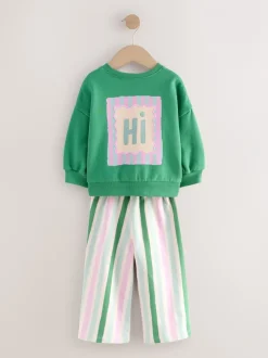Sets En Combisets|Truien En Breisels|Next Groen Hey Hi - Set van sweatshirt en broek met wijde pijpen (3mnd -7jr)