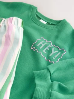 Sets En Combisets|Truien En Breisels|Next Groen Hey Hi - Set van sweatshirt en broek met wijde pijpen (3mnd -7jr)