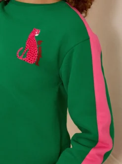 Hoody's En Sweatshirts*Love & Roses Groen luipaard met roze strepen - - Jersey sweatshirt met ronde hals