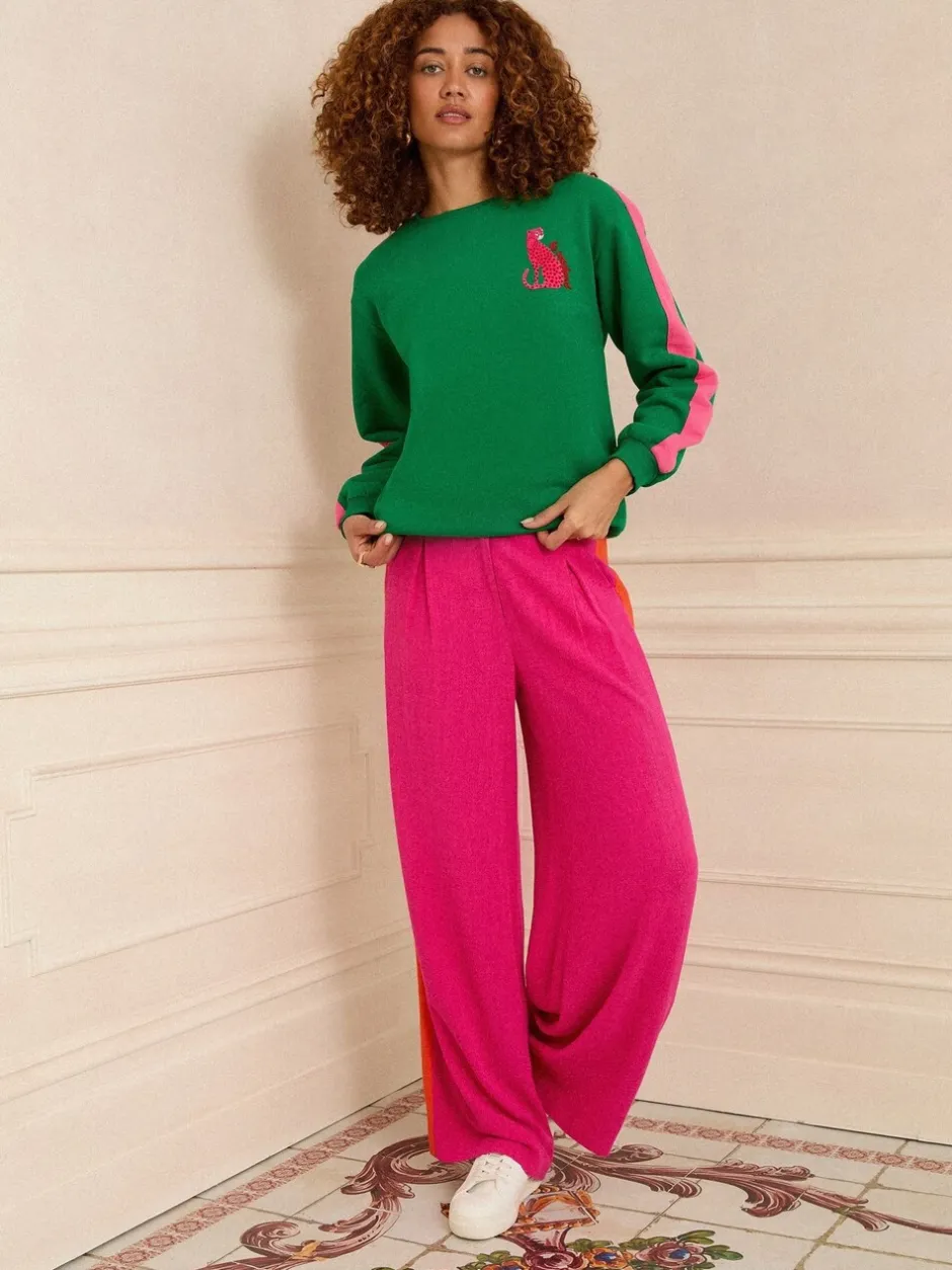 Hoody's En Sweatshirts*Love & Roses Groen luipaard met roze strepen - - Jersey sweatshirt met ronde hals