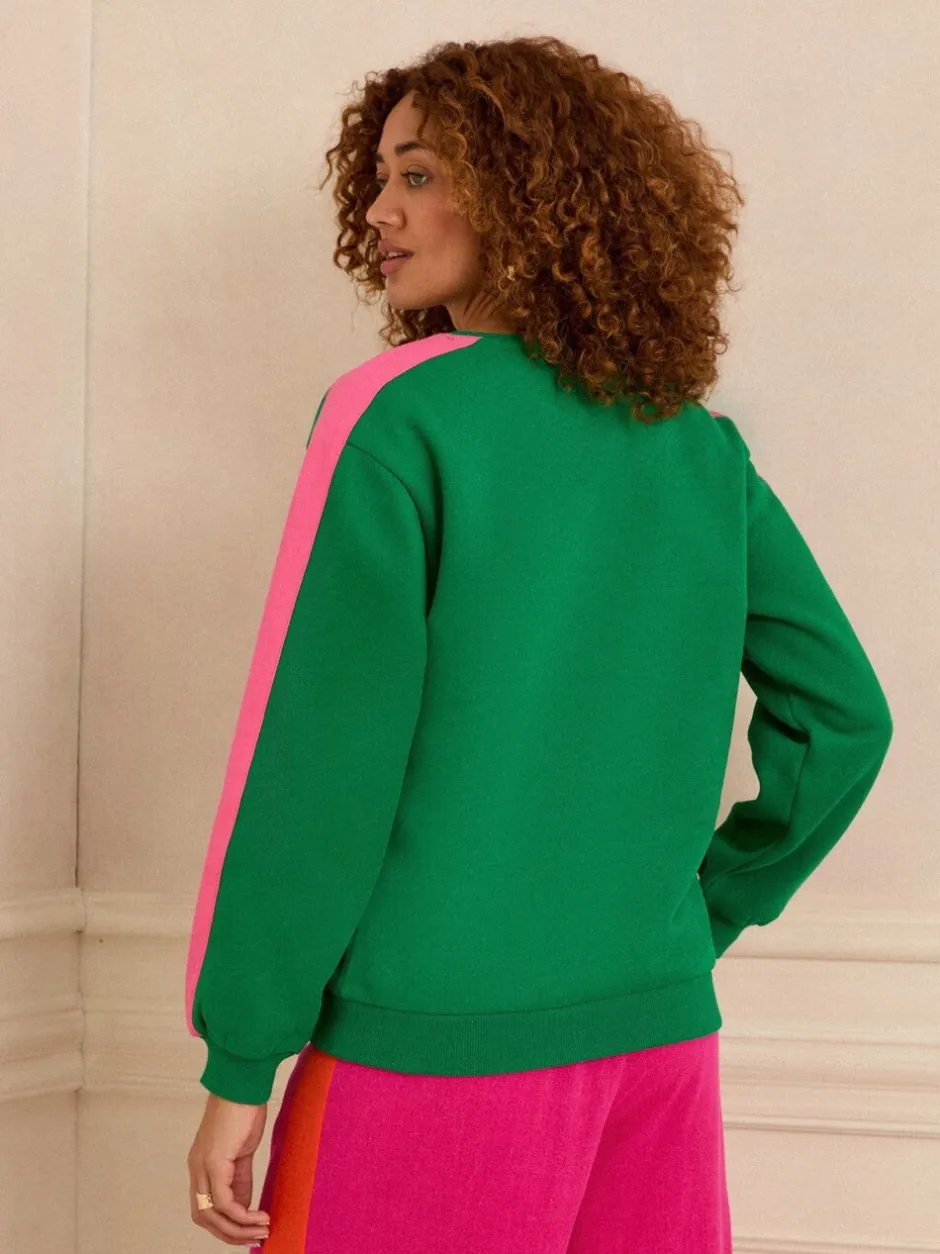 Hoody's En Sweatshirts*Love & Roses Groen luipaard met roze strepen - - Jersey sweatshirt met ronde hals