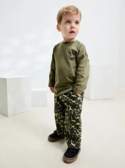 Broeken En Chino's|Next Groen luipaardprint - Wijde broek met elastische taille (3mnd-7jr)