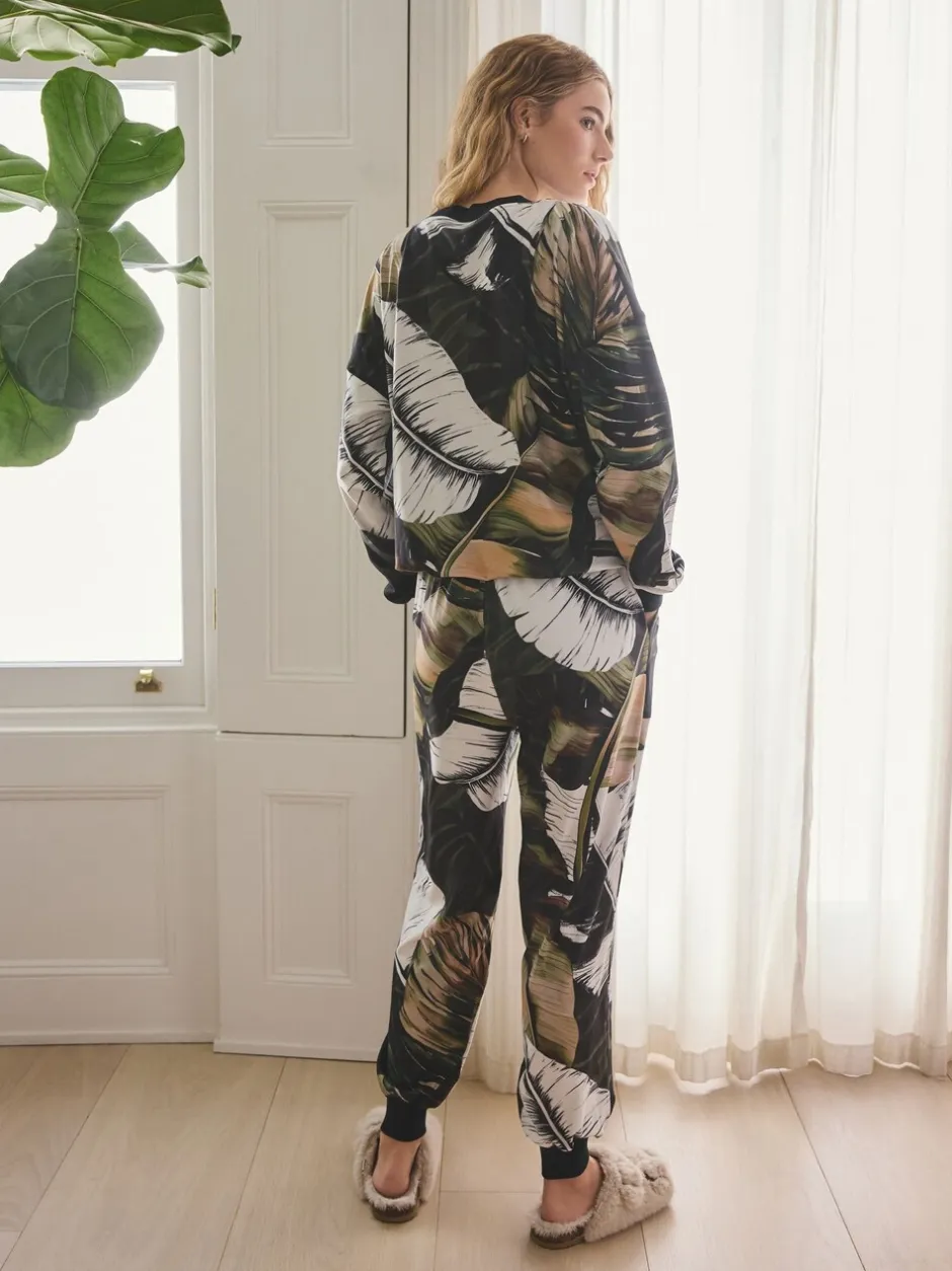 Pyjama's|Loungewear*Next Groen met bladerprint - Behaaglijke pyjama met lange mouwen