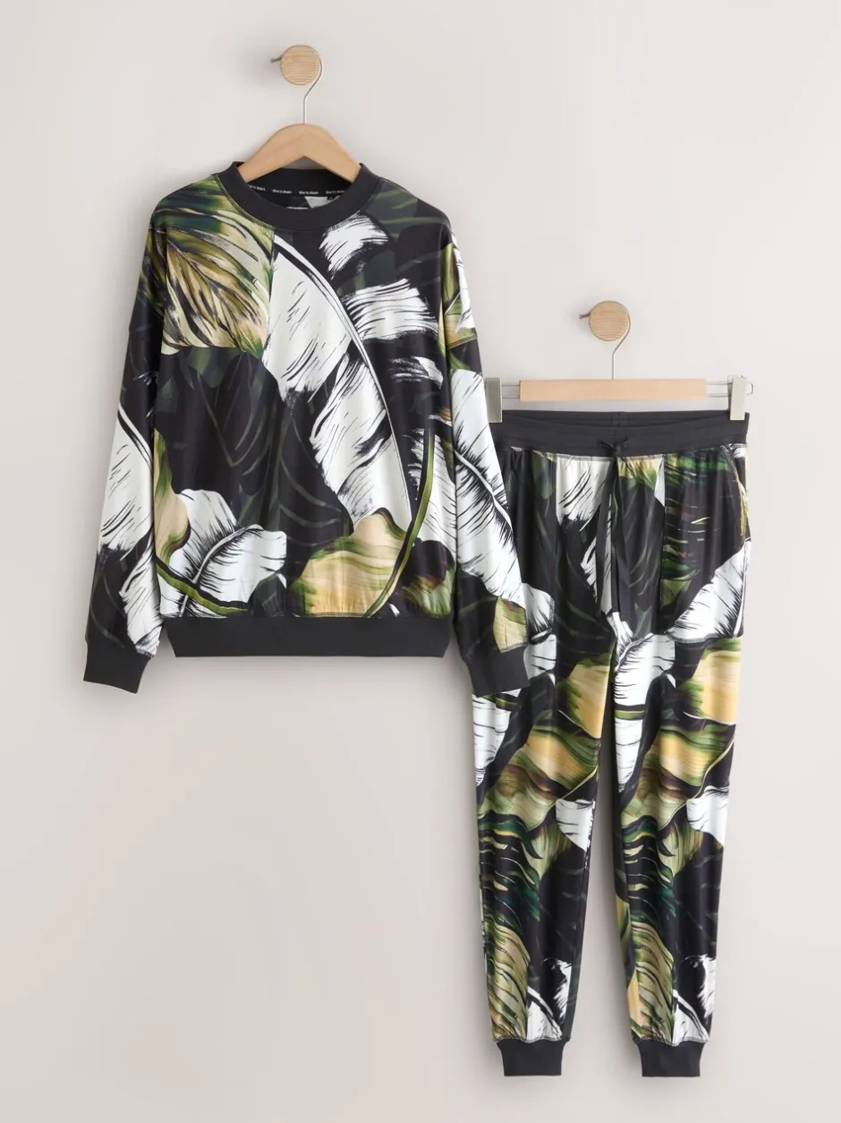 Pyjama's|Loungewear*Next Groen met bladerprint - Behaaglijke pyjama met lange mouwen