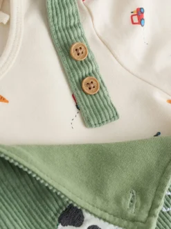 Rompertjes En Tuinbroeken*Next Groen met boerderijprint - Corduroy bretelbroeken en Bodysuit set (0mnd-2jr)
