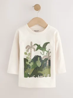T-Shirts|Tops|Next Groen met dinosaurussen - Set van 3 T-shirts met grafische print en lange mouwen (3mnd-7jr)