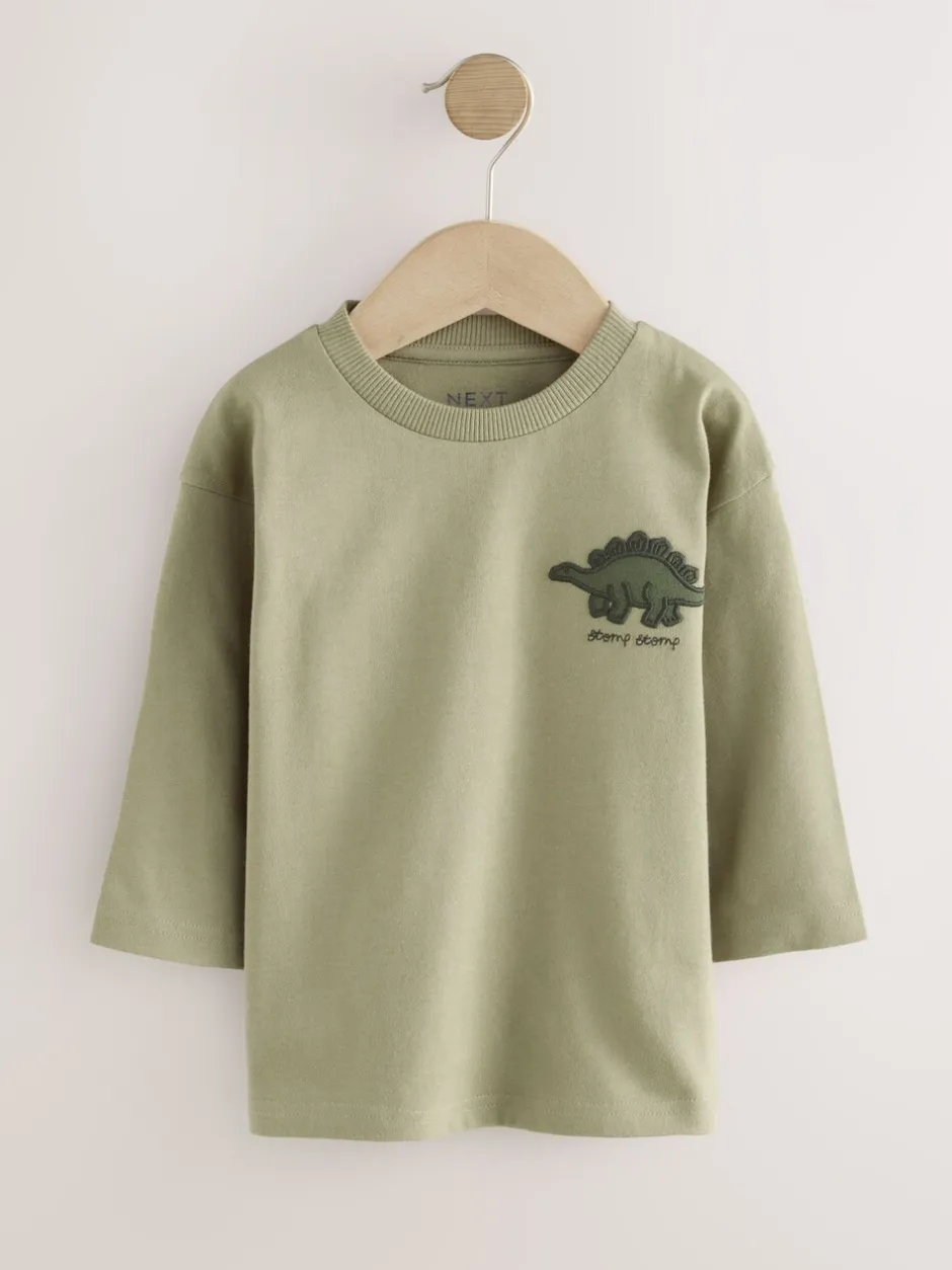 T-Shirts|Tops|Next Groen met dinosaurussen - Set van 3 T-shirts met grafische print en lange mouwen (3mnd-7jr)