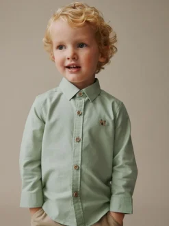Shirts*Next Groen met figuurtjes - Oxford-overhemd met lange mouwen (3 mnd-7 jr)