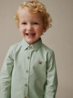 Shirts*Next Groen met figuurtjes - Oxford-overhemd met lange mouwen (3 mnd-7 jr)