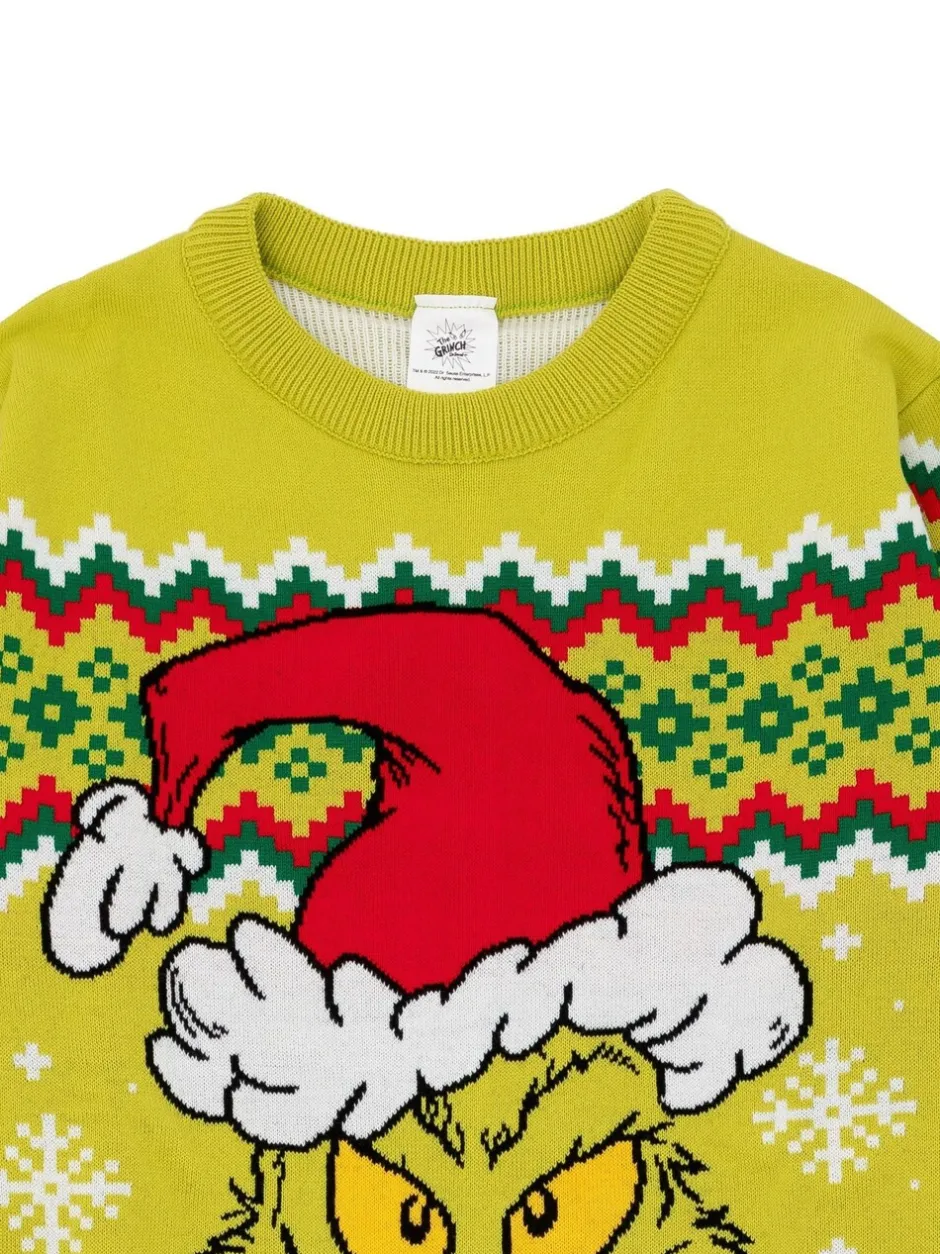 Gebreide Kleding*Vanilla Underground - - Gelicentieerde gebreide herenkersttrui Groen met kerst-Grinch