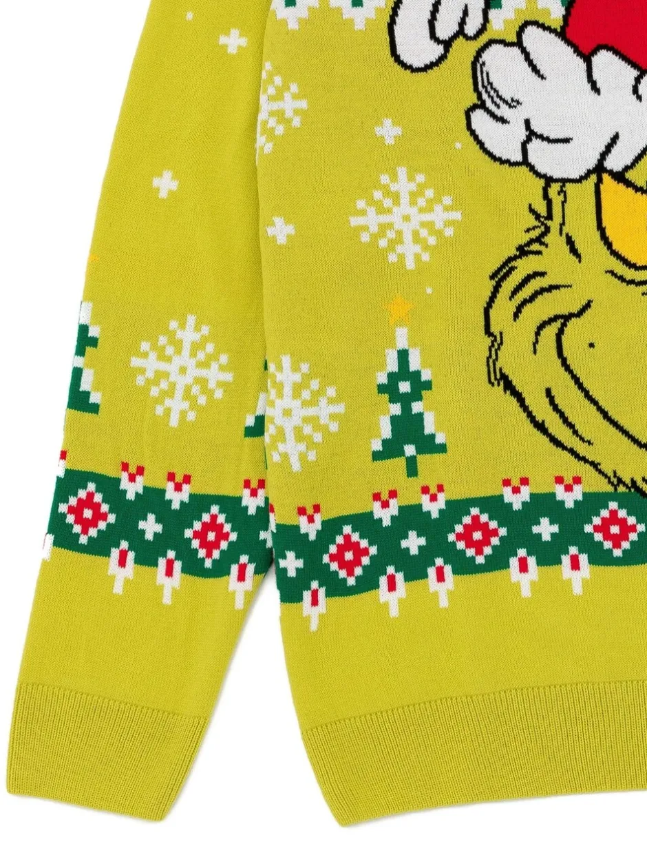 Gebreide Kleding*Vanilla Underground - - Gelicentieerde gebreide herenkersttrui Groen met kerst-Grinch