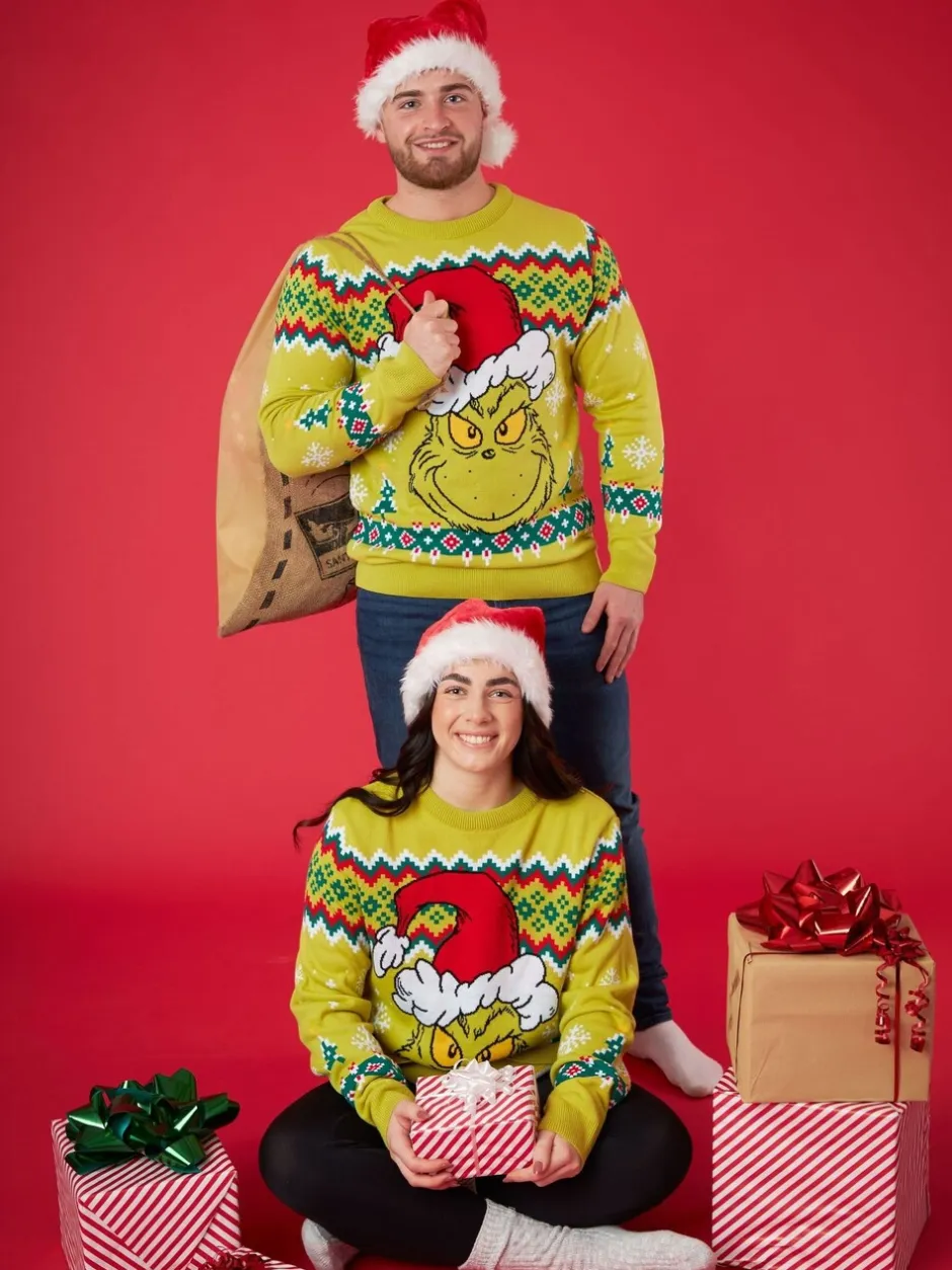 Gebreide Kleding*Vanilla Underground - - Gelicentieerde gebreide herenkersttrui Groen met kerst-Grinch