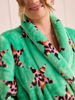 Badjassen|Eleanor Bowmer - Leopard Print Fleece Robe Groen met luipaardprint