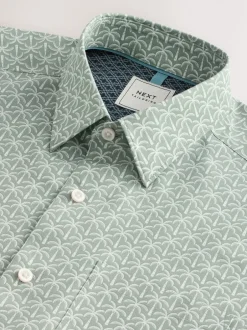 Shirts|Next - Strijkvrij Oxford-overhemd met korte mouwen Groen met palmboomprint