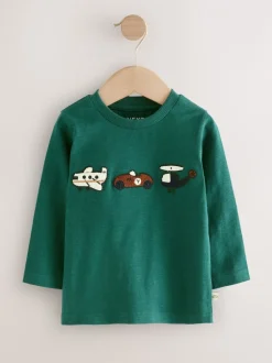 T-Shirts|Tops|Next Groen met vervoerprint - T-shirt met applicatie en lange mouwen (3 mnd-7 jr)