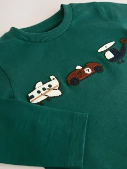 T-Shirts|Tops|Next Groen met vervoerprint - T-shirt met applicatie en lange mouwen (3 mnd-7 jr)