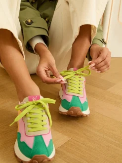Sneakers|Love & Roses - - Retro comfortabele joggingsneakers van gemengd materiaal Groen Roze Multi