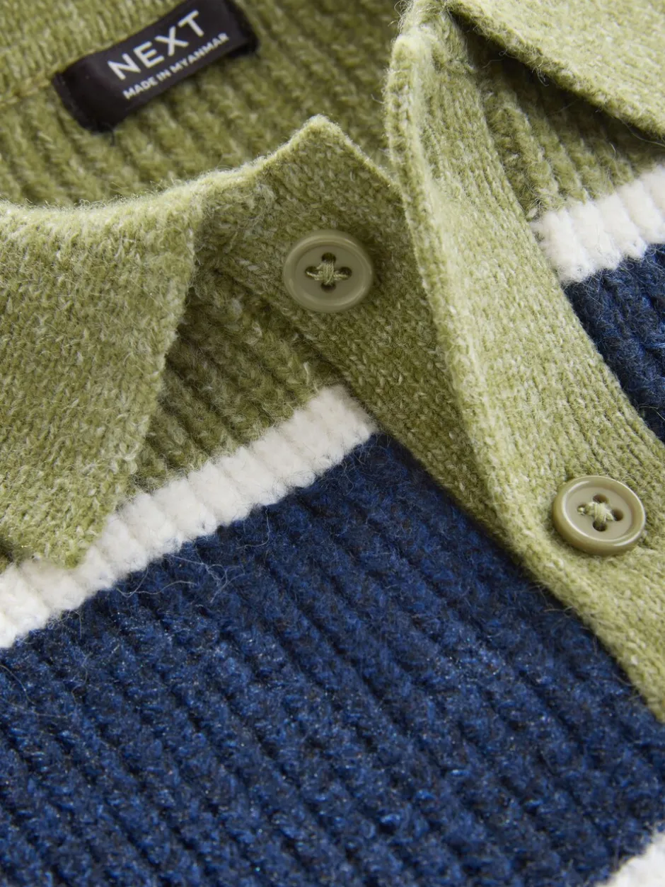 Truien En Breisels|Next - Gebreid gestreept rugbypoloshirt (3mnd-7jr) Groen/blauw