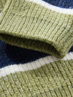 Truien En Breisels|Next - Gebreid gestreept rugbypoloshirt (3mnd-7jr) Groen/blauw