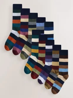 Sokken|Sokken*Next - Striped Cushioned Sole Comfort Socks 10 Pack Groen/blauw/grijs